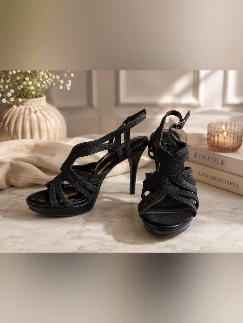Sugar Black Strappy High Heel Sandals